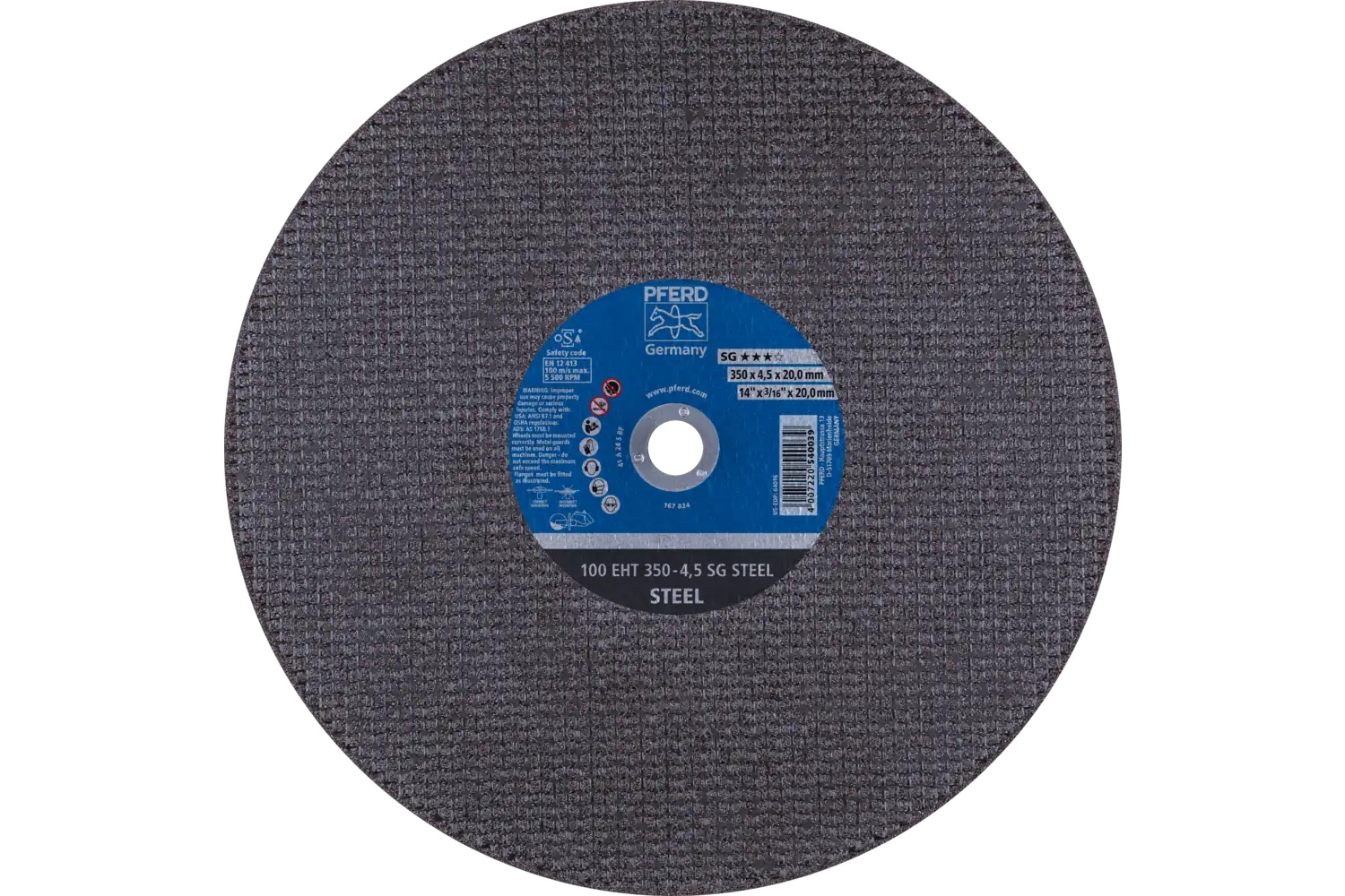 Picture of Pferd Portable Cut-Off Wheel, 14" X 1/8 X 20mm, Sg Steel, T1, Aluminum Oxide